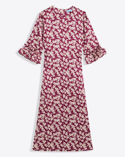 Crewneck Midi Dress in Hammered Satin Purple Multi - Draper James