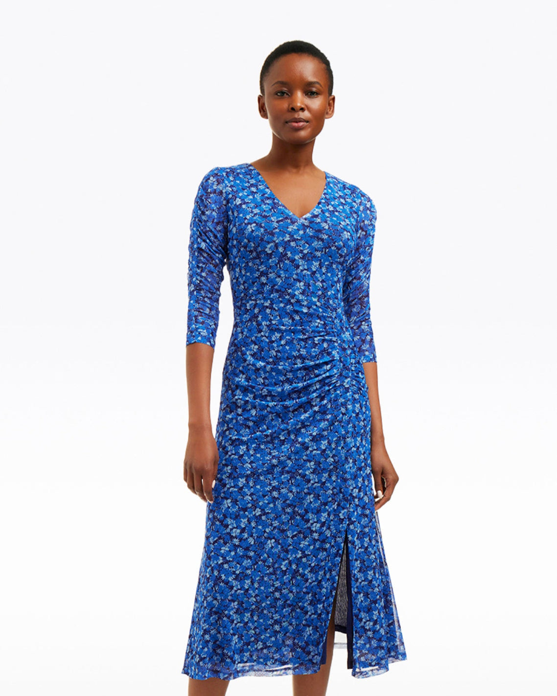 Selena V-Neck Midi Dress in Blue Scattered Ditsy Blue Scattered Ditsy - Draper James