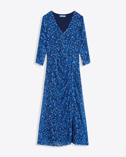 Selena V-Neck Midi Dress in Blue Scattered Ditsy Blue Scattered Ditsy - Draper James