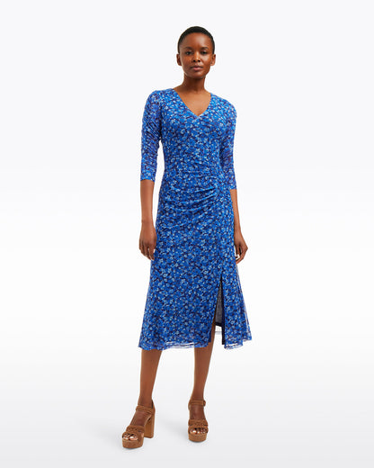 Selena V-Neck Midi Dress in Blue Scattered Ditsy Blue Scattered Ditsy - Draper James
