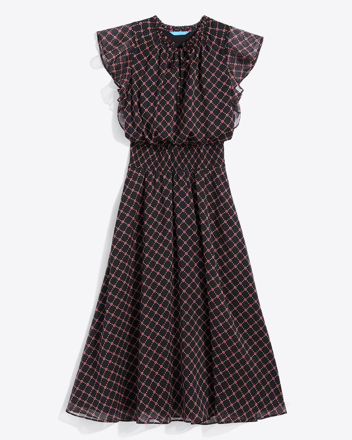 Tenille Dress in Crinkle Chiffon Black Daisy Trellis - Draper James