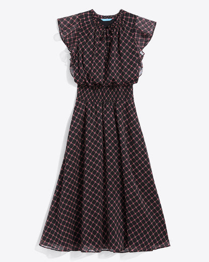 Tenille Dress in Crinkle Chiffon Black Daisy Trellis - Draper James