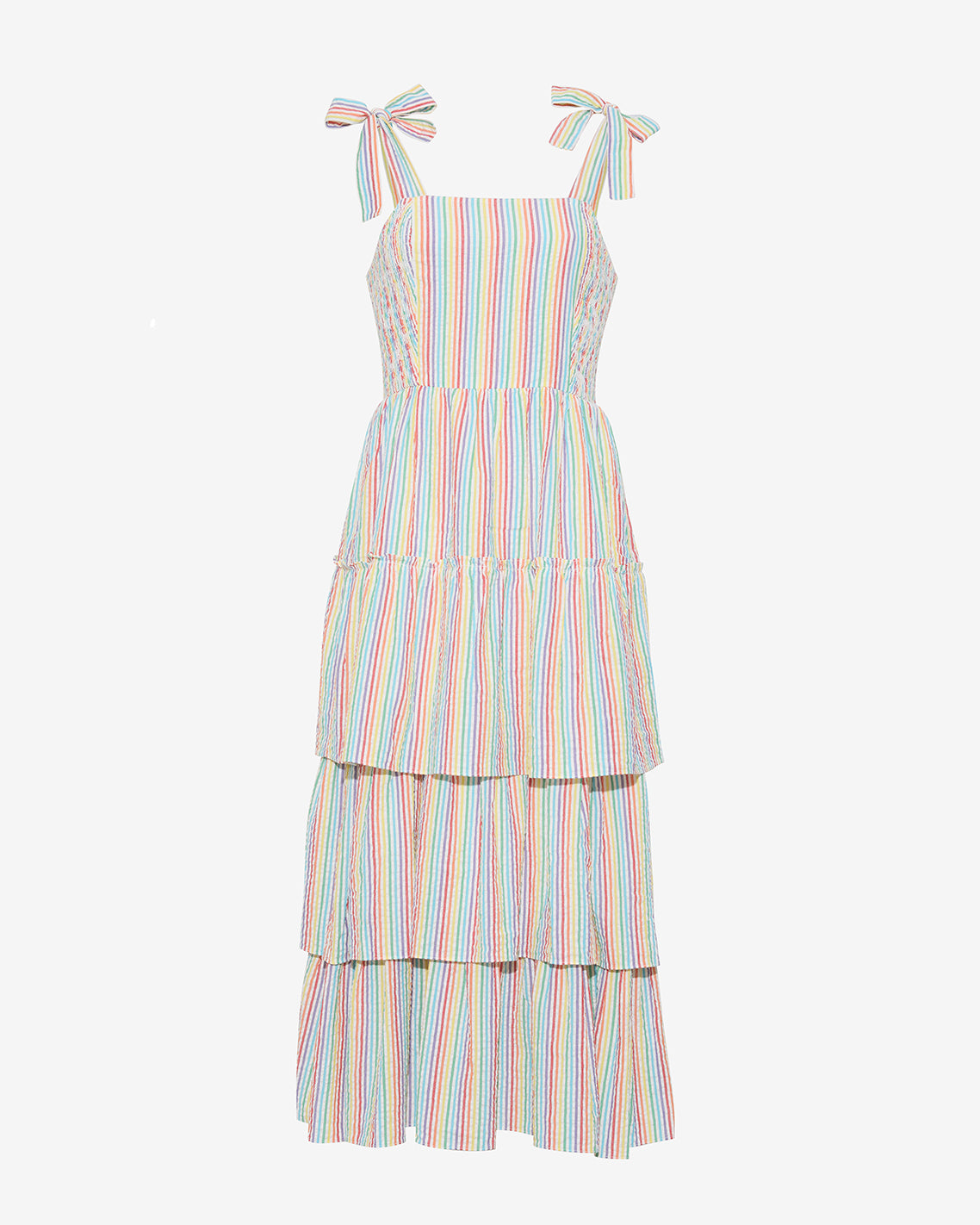 Taylor Tiered Midi Dress in Rainbow Stripes Rainbow Stripe - Draper James