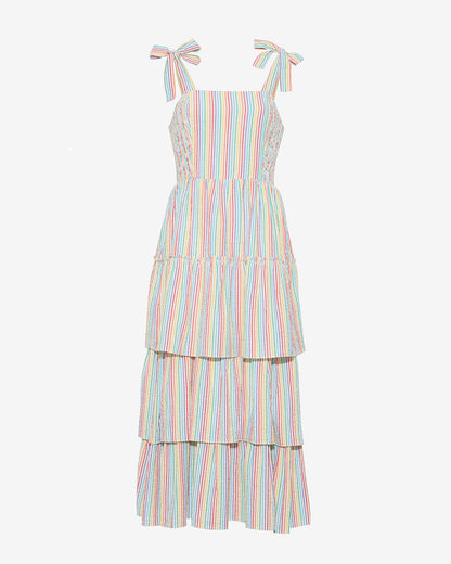 Taylor Tiered Midi Dress in Rainbow Stripes Rainbow Stripe - Draper James