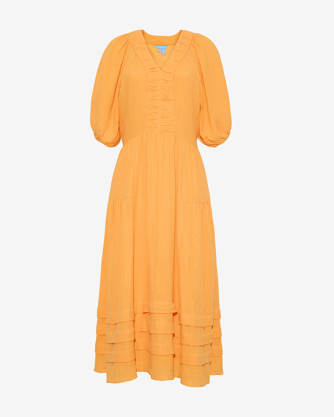 Chloe V-Neck Midi Dress in Crinkle Cotton Orange - Draper James