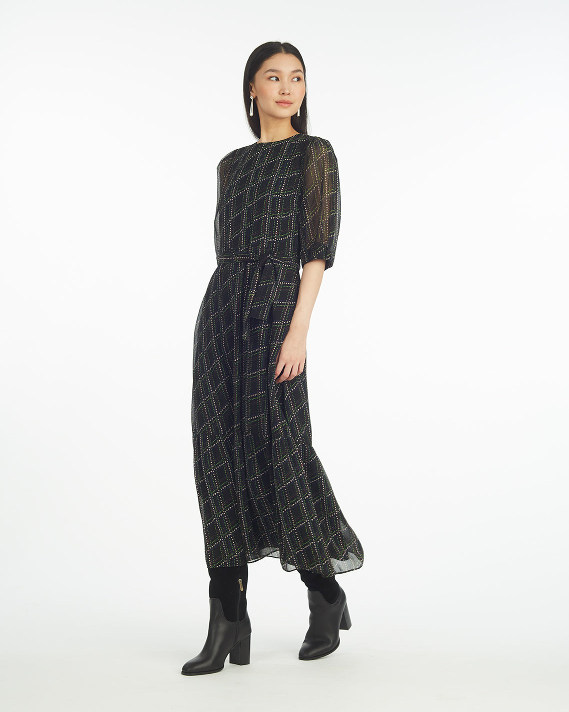 Sophie Tie Waist Midi Dress in Dainty Check Dainty Check - Draper James