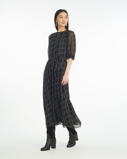 Sophie Tie Waist Midi Dress in Dainty Check Dainty Check - Draper James