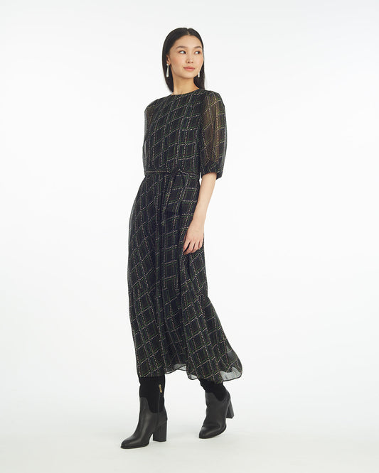 Sophie Tie Waist Midi Dress in Dainty Check Dainty Check - Draper James