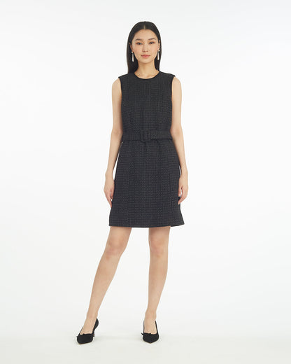 Sadie Belted Shift Dress in Tweed Black - Draper James