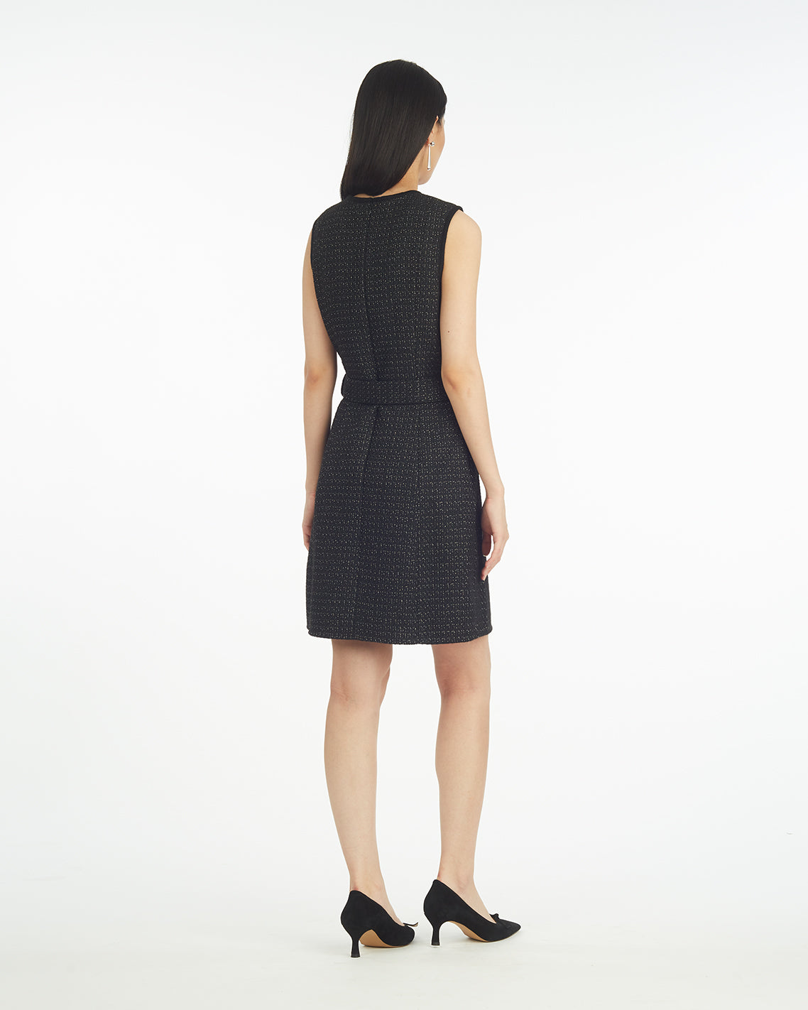 Sadie Belted Shift Dress in Tweed Black - Draper James