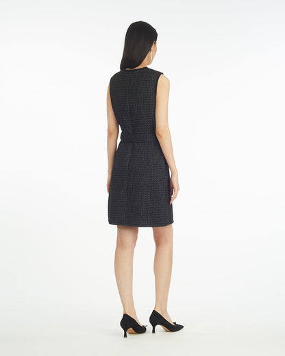 Sadie Belted Shift Dress in Tweed Black - Draper James