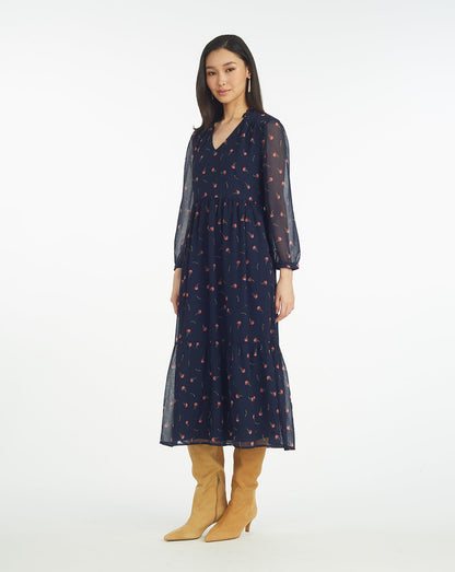 Katie Midi Dress in Ditsy Autumn Flowers Ditsy Autumn Flowers - Draper James