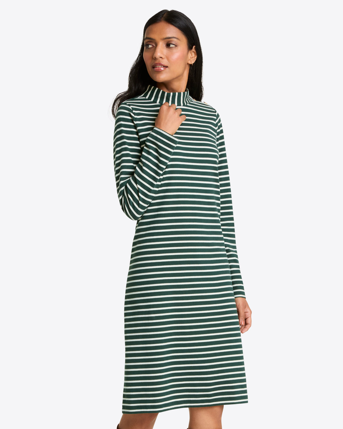 Elsie Turtleneck Dress in Green Stripe Green Mariner Stripe - Draper James