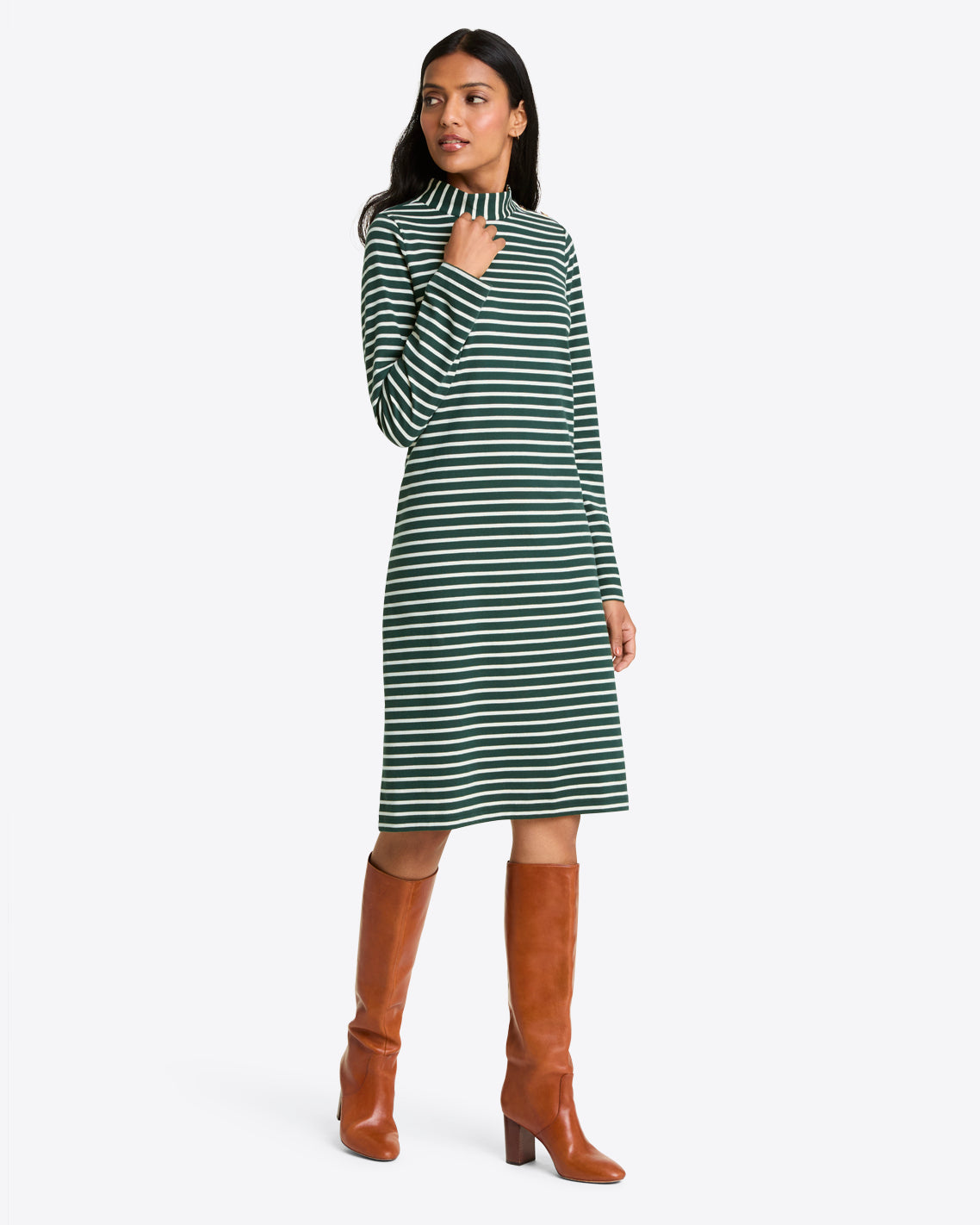 Elsie Turtleneck Dress in Green Stripe Green Mariner Stripe - Draper James