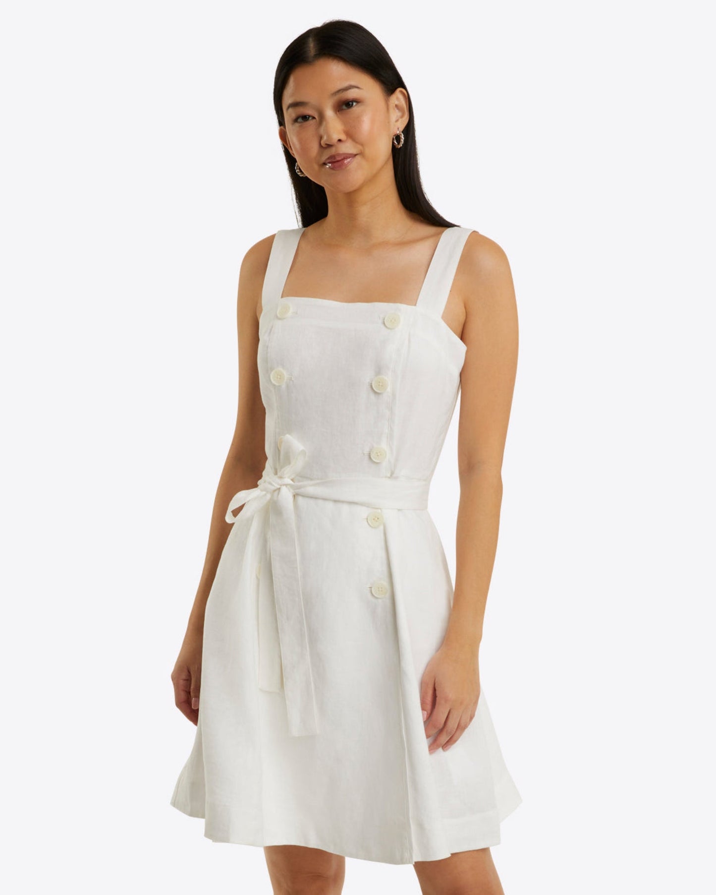 Kylie Love Circle Mini Dress in Linen Magnolia White - Draper James