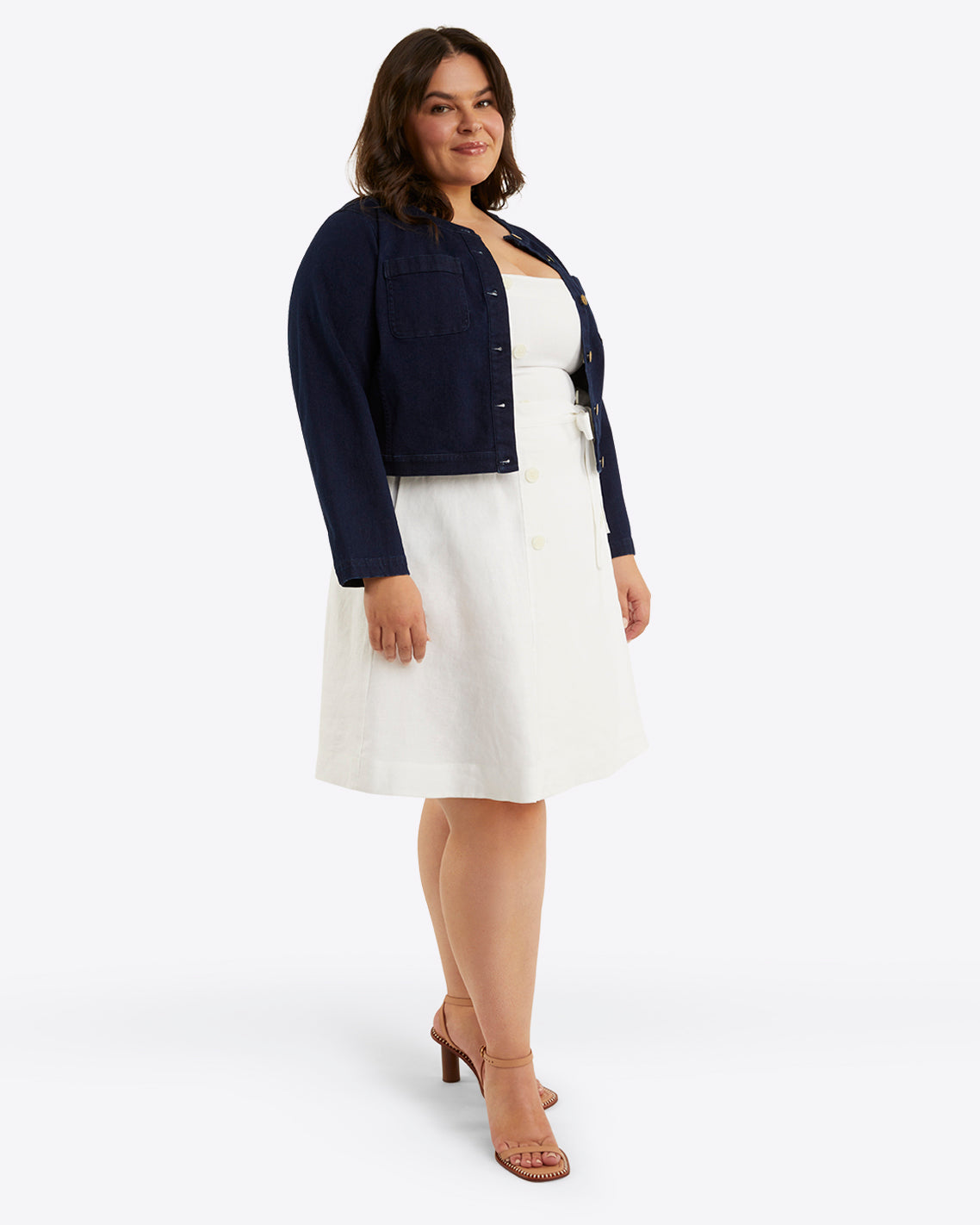 Kylie Love Circle Mini Dress in Linen Magnolia White - Draper James
