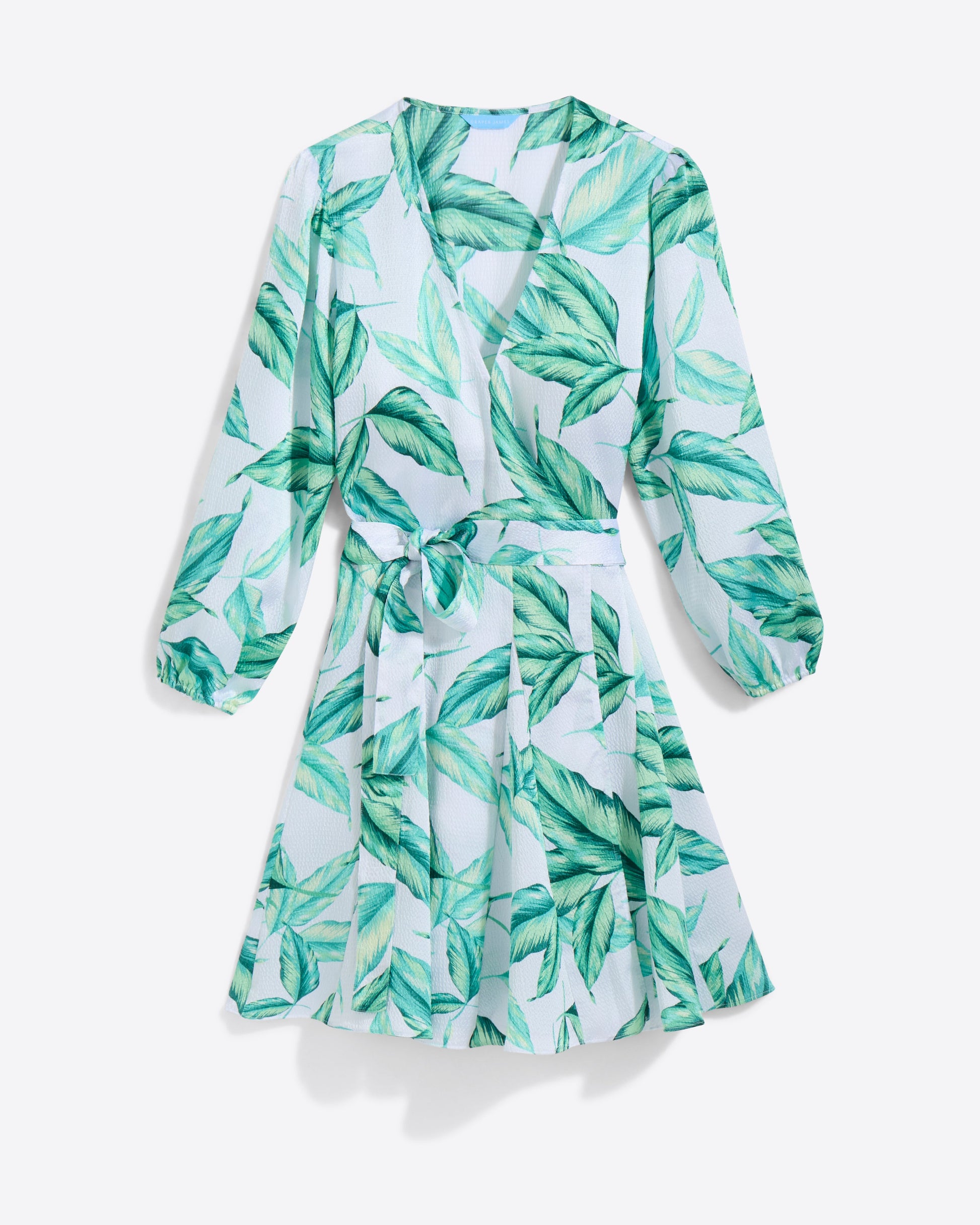 Jordan Long-Sleeve Wrap Dress in Hammered Satin Tropical Leaf - Draper James
