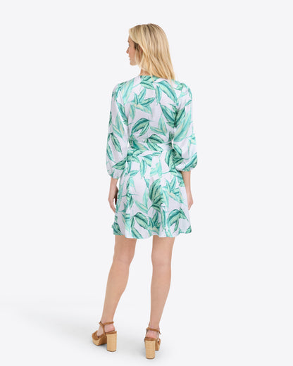 Jordan Long-Sleeve Wrap Dress in Hammered Satin Tropical Leaf - Draper James