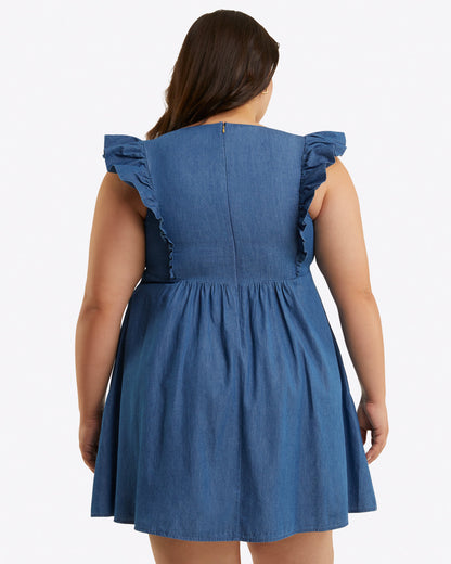 Ciara Babydoll Dress in Chambray Medium Wash Chambray - Draper James