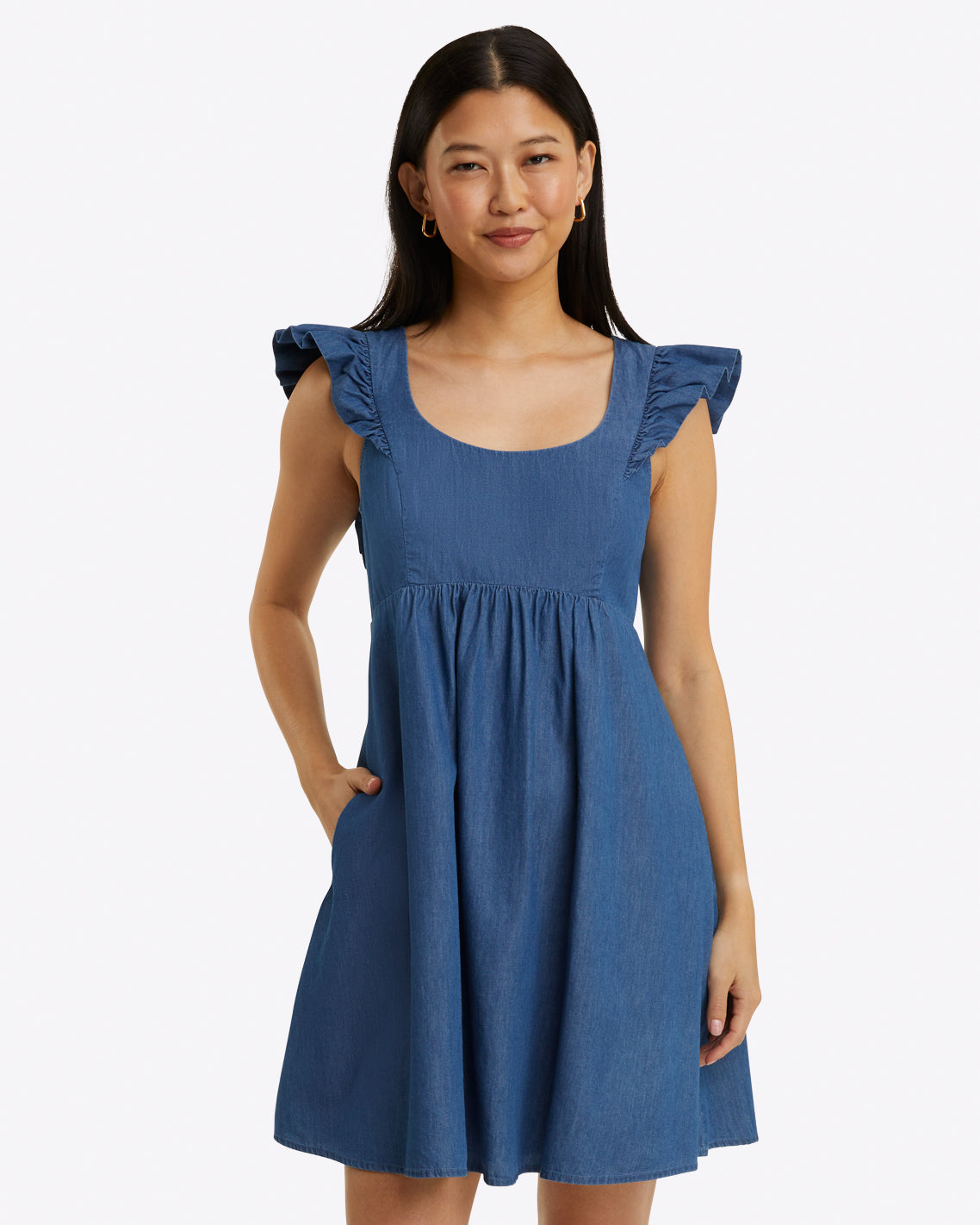 Ciara Babydoll Dress in Chambray Medium Wash Chambray - Draper James