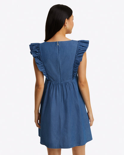 Ciara Babydoll Dress in Chambray Medium Wash Chambray - Draper James