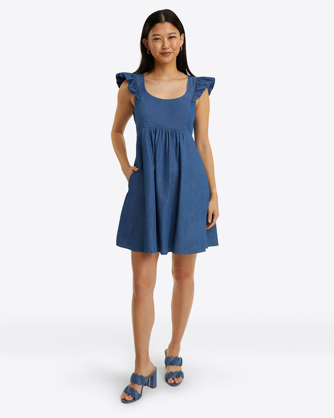 Ciara Babydoll Dress in Chambray Medium Wash Chambray - Draper James