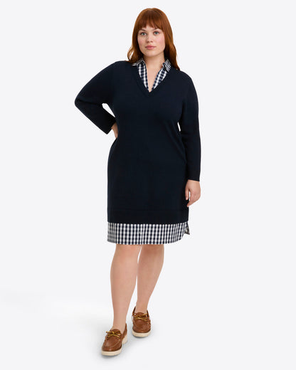 Wool and Cotton Combo Sweaterdress in Navy Nassau Navy - Draper James