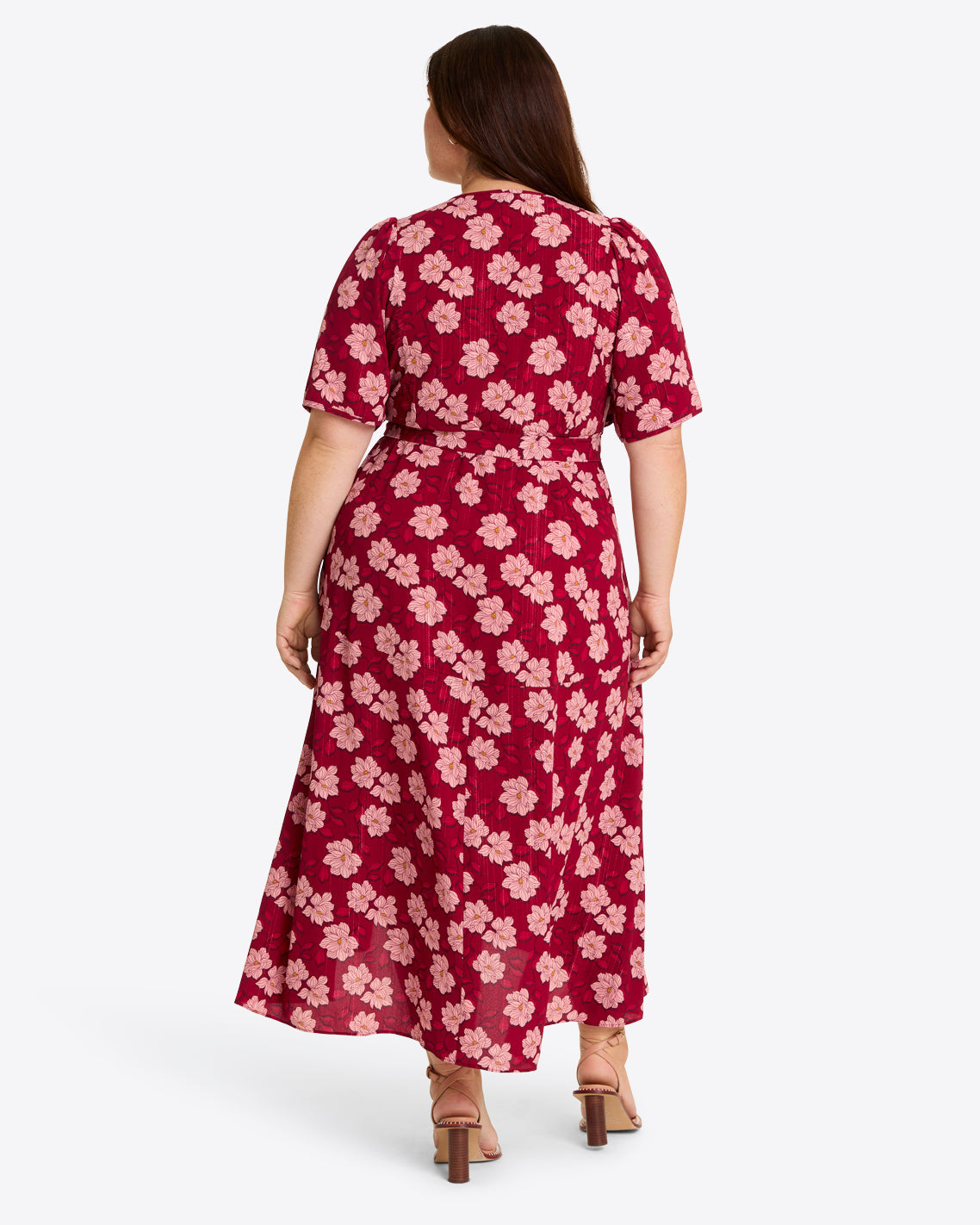 Fiona Wrap Midi Dress in Lurex Crepe Red Magnolia Shadows - Draper James