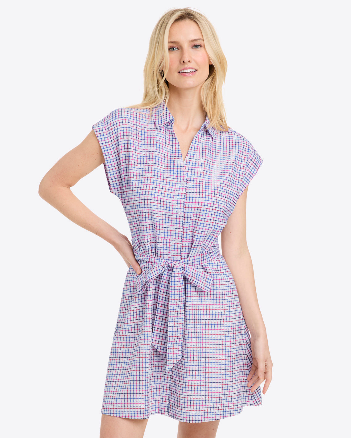 Trisha Shirtdress in Stitched Grid Stitched Grid - Draper James