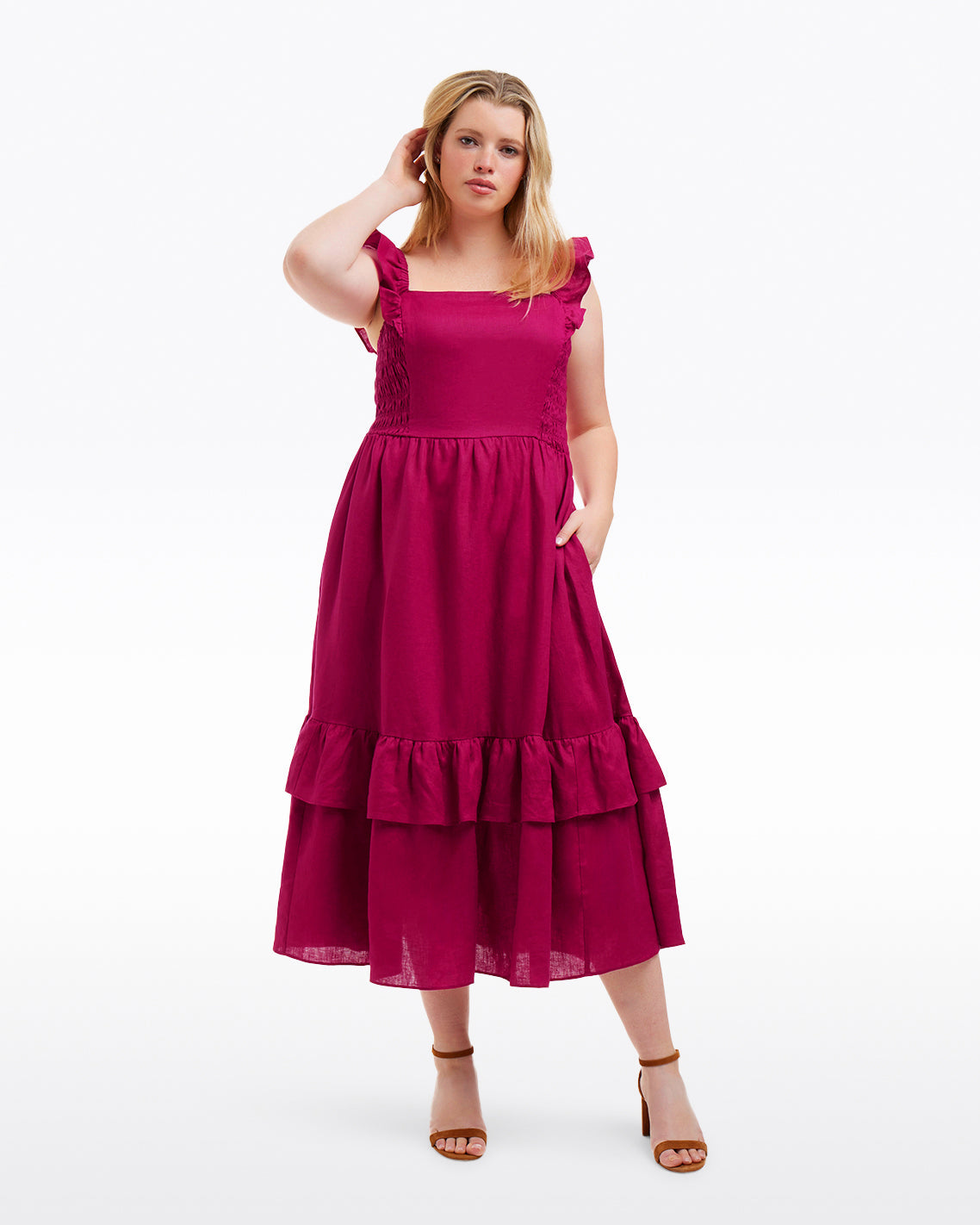 Carrie Midi Dress in Raspberry Pink Raspberry Pink - Draper James