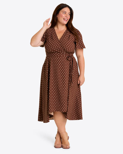 Gigi Wrap Dress in Matte Satin Brown - Draper James