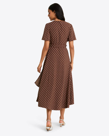 Gigi Wrap Dress in Matte Satin Brown - Draper James