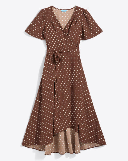 Gigi Wrap Dress in Matte Satin Brown - Draper James