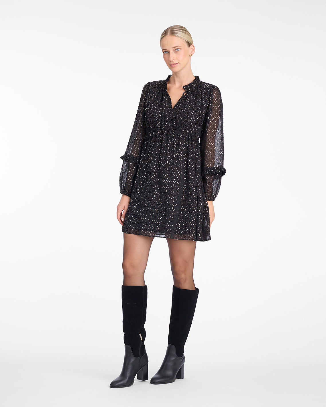 Leah Long-Sleeve Mini Dress in Foil Dot Foil Dot - Draper James