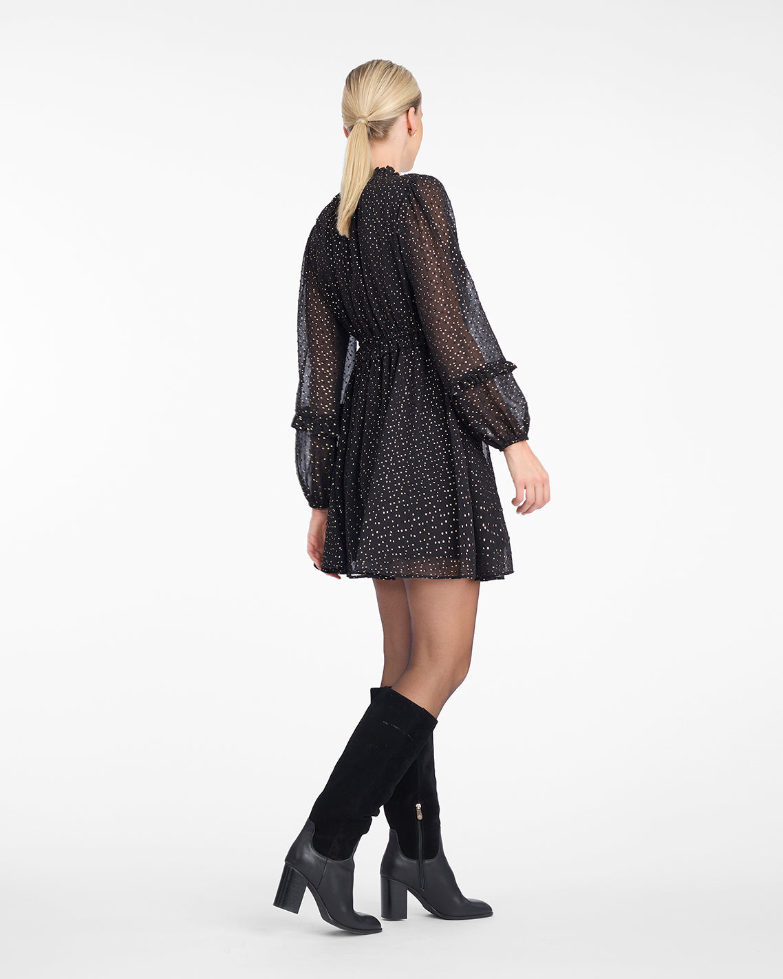 Leah Long-Sleeve Mini Dress in Foil Dot Foil Dot - Draper James