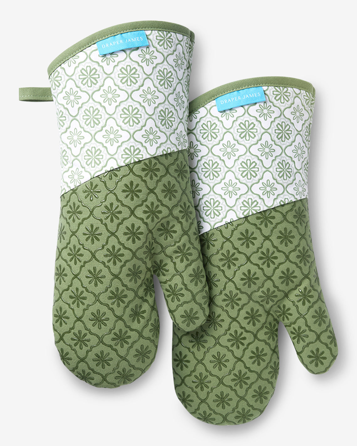 Geometric Floral Silicone Oven Mitt Set in Seafoam Green - Draper James