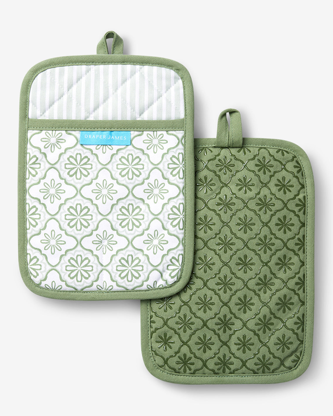 Geometric Floral Pot Holder Set in Seafoam Green - Draper James