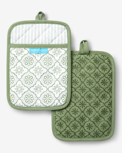 Geometric Floral Pot Holder Set in Seafoam Green - Draper James