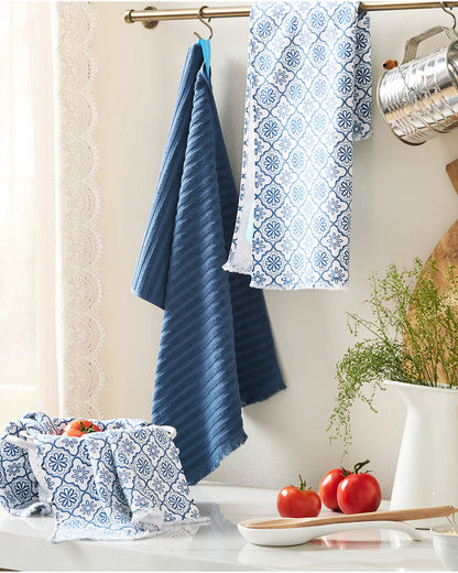 Geometric Floral Kitchen Towel Set in Blue Blue - Draper James