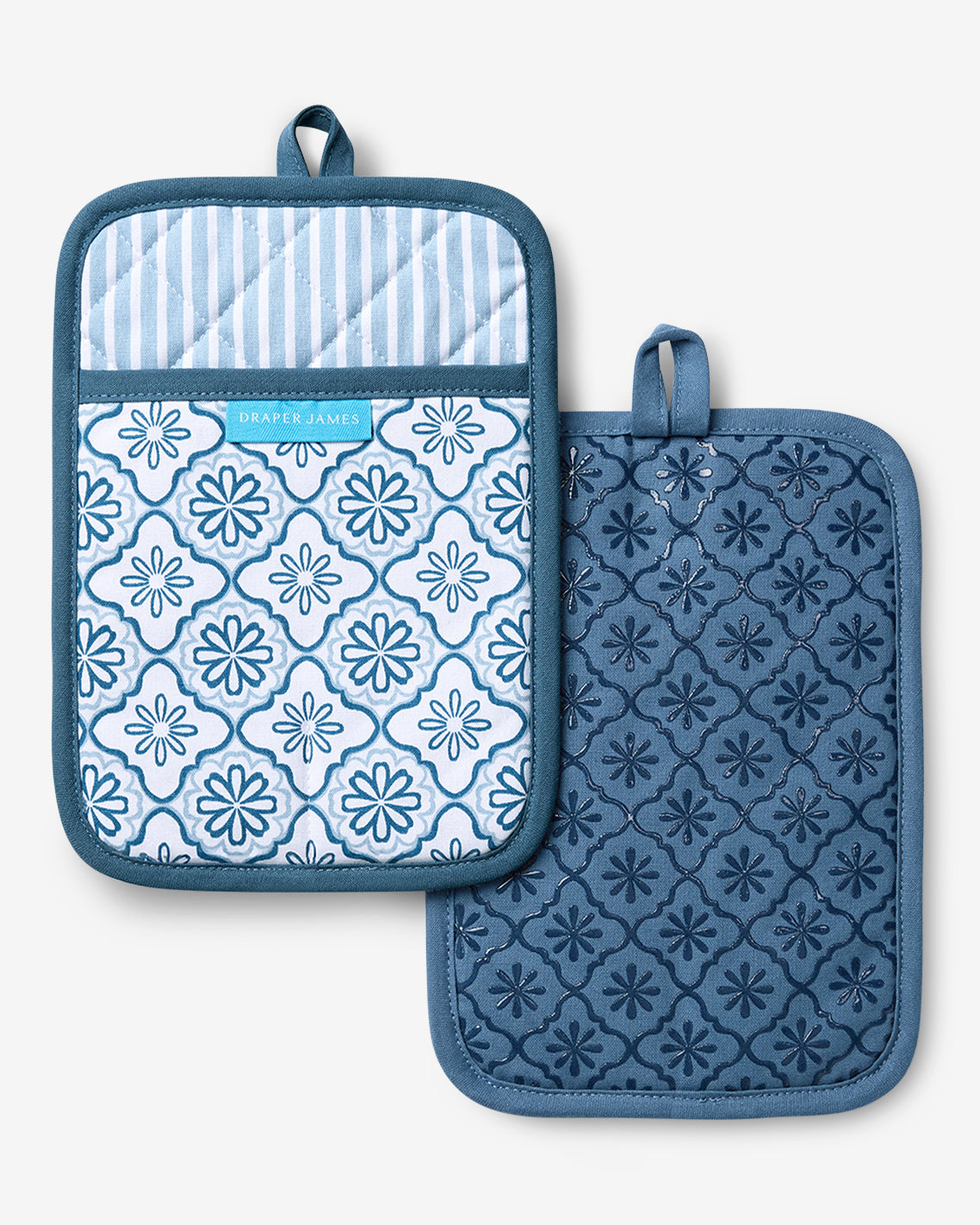 Geometric Floral Pot Holder Set in Blue Blue - Draper James