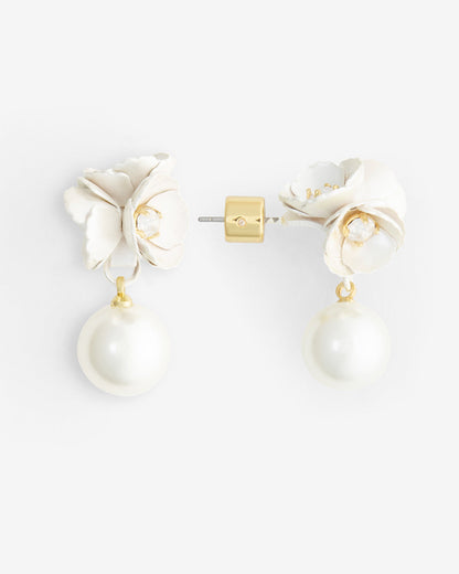 Ruffle Flower Pearl Drop Earrings Magnolia White - Draper James