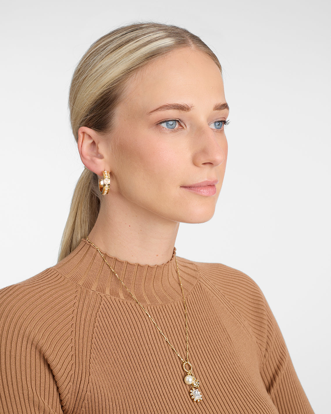 Pearl Studded Hoops Gold - Draper James