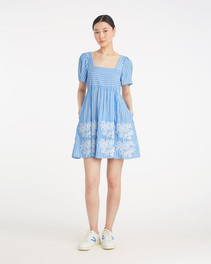 Dottie Babydoll Dress with Floral Embroidery Blue Stripe Floral Embroidery - Draper James