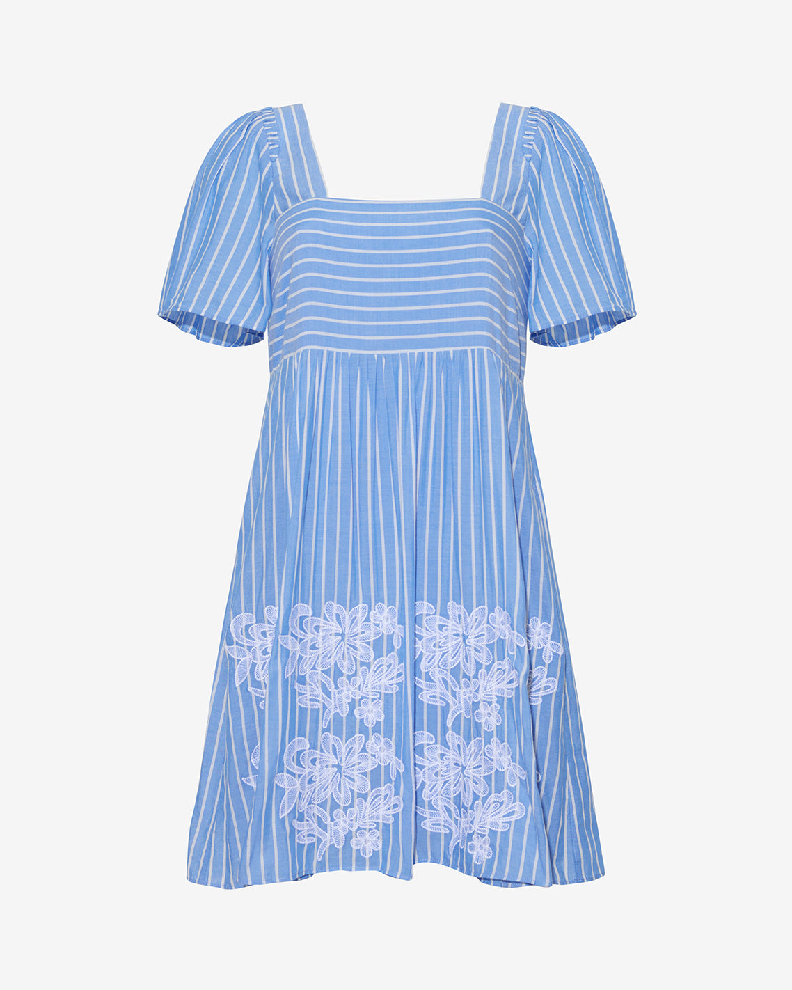 Dottie Babydoll Dress with Floral Embroidery Blue Stripe Floral Embroidery - Draper James