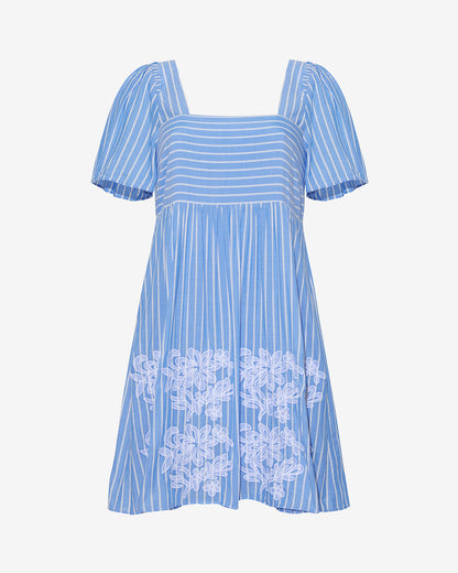 Dottie Babydoll Dress with Floral Embroidery Blue Stripe Floral Embroidery - Draper James