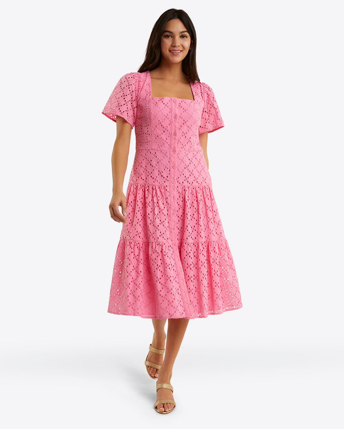 Caitlyn Midi Dress in Eyelet Sachet Pink Eyelet - Draper James