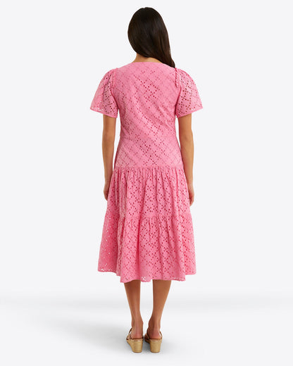 Caitlyn Midi Dress in Eyelet Sachet Pink Eyelet - Draper James