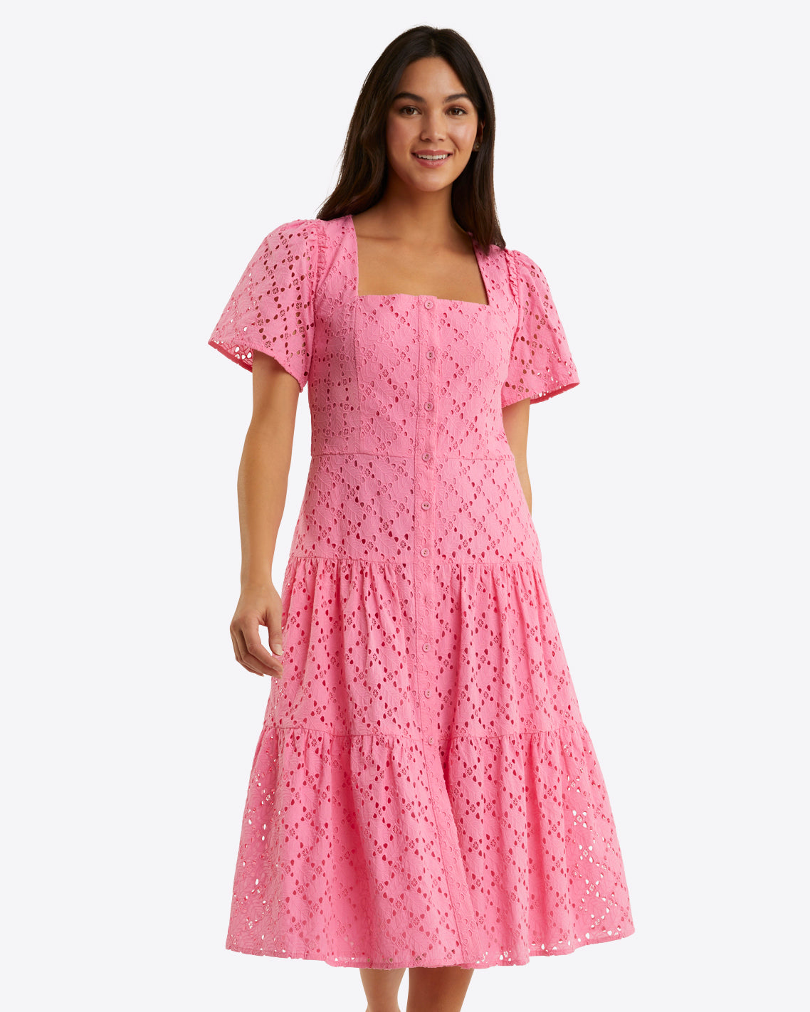 Caitlyn Midi Dress in Eyelet Sachet Pink Eyelet - Draper James