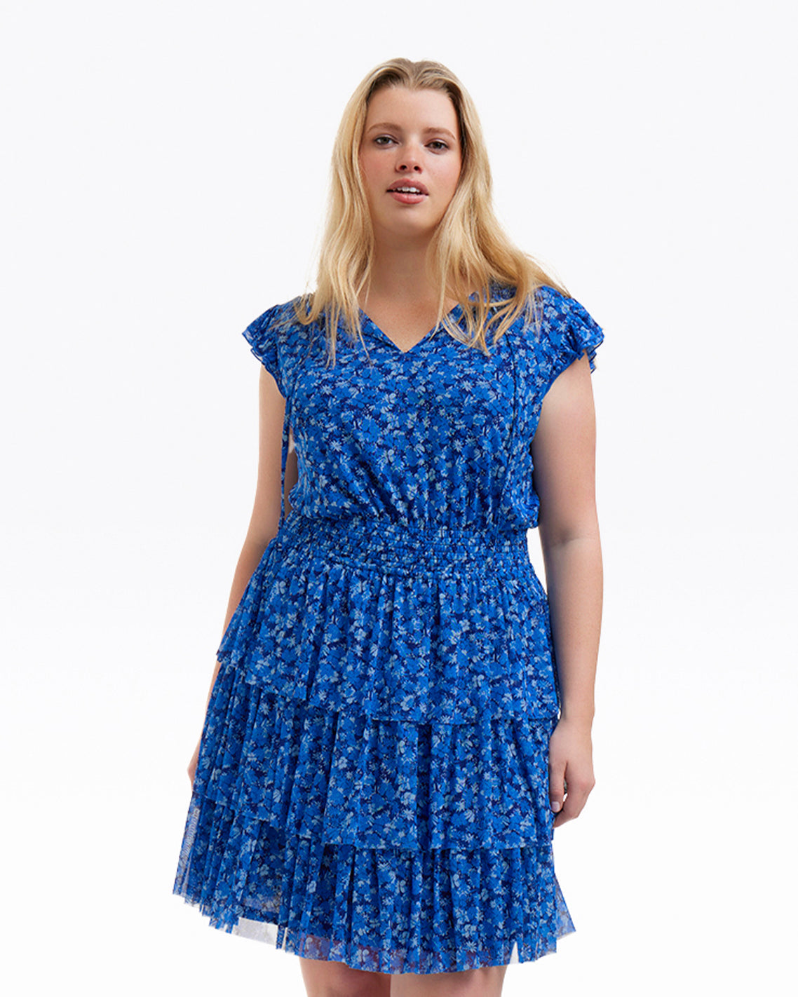 Alana Tiered Dress in Blue Scattered Ditsy Blue Scattered Ditsy - Draper James