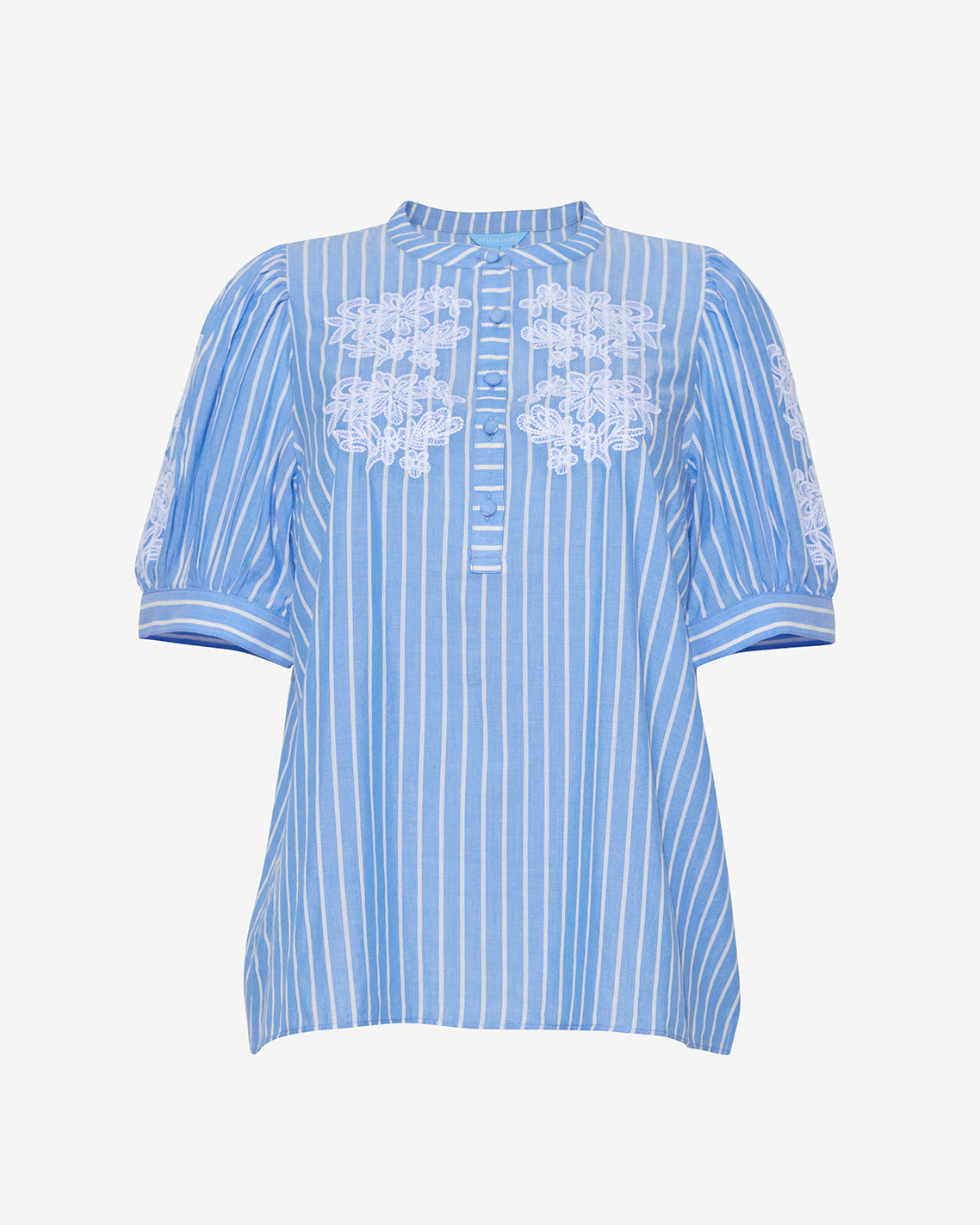 Puff Sleeve Top with Floral Embroidery Blue Stripe Floral Embroidery - Draper James